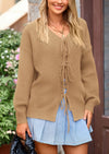 PRETTYGARDEN Women's Tie Front Bow Cardigan Sweaters Chunky Knit Long Puff Sleeve Trendy Fall Winter Jacket Coats
