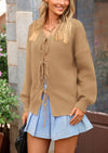PRETTYGARDEN Women's Tie Front Bow Cardigan Sweaters Chunky Knit Long Puff Sleeve Trendy Fall Winter Jacket Coats