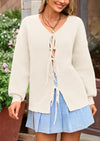 PRETTYGARDEN Women's Tie Front Bow Cardigan Sweaters Chunky Knit Long Puff Sleeve Trendy Fall Winter Jacket Coats