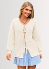 PRETTYGARDEN Women's Tie Front Bow Cardigan Sweaters Chunky Knit Long Puff Sleeve Trendy Fall Winter Jacket Coats