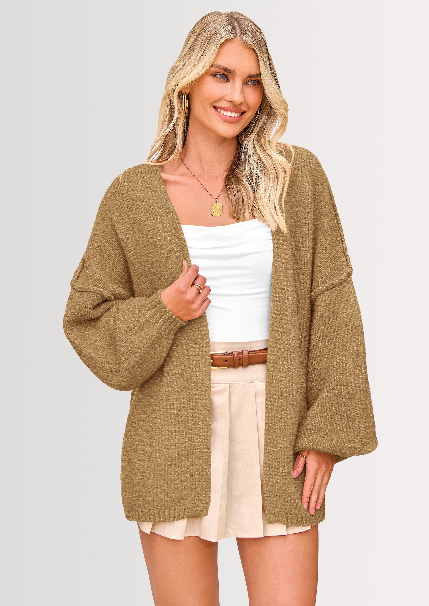 PRETTYGARDEN Womens Oversized Cardigan Sweaters Fall Long Lantern Slee