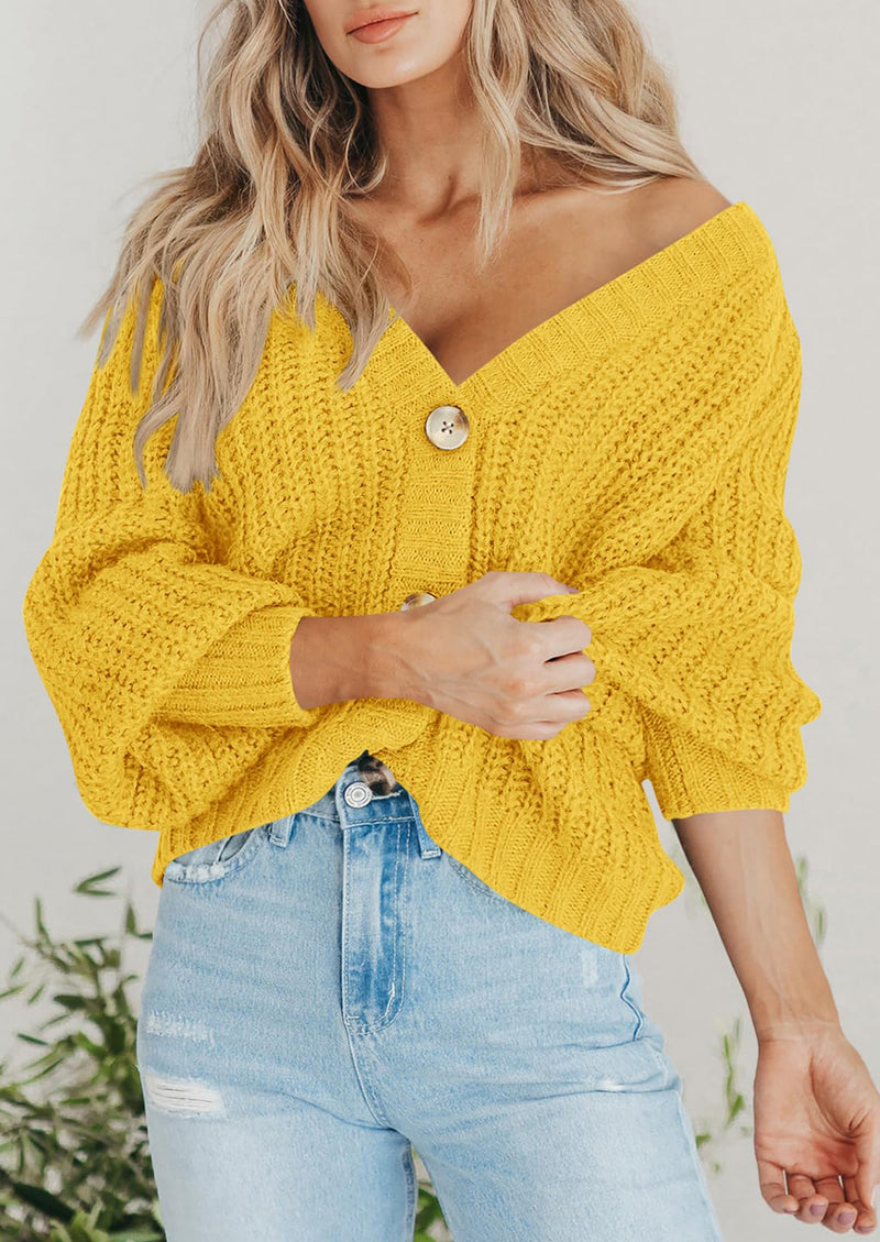 PRETTYGARDEN Women's Chunky Knit Open Front Sweater Long Sleeve Button Loose Short Cardigan Outerwear Coats