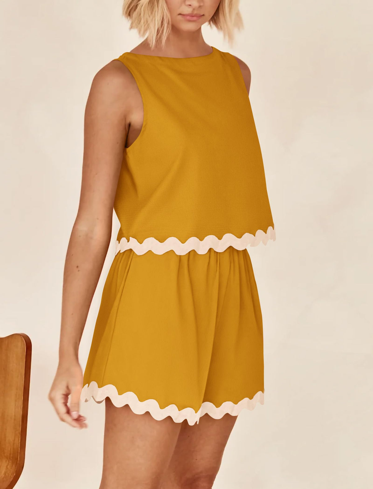 Beach Vacation Cropped Tank Top High Waist Shorts Two Piece Set