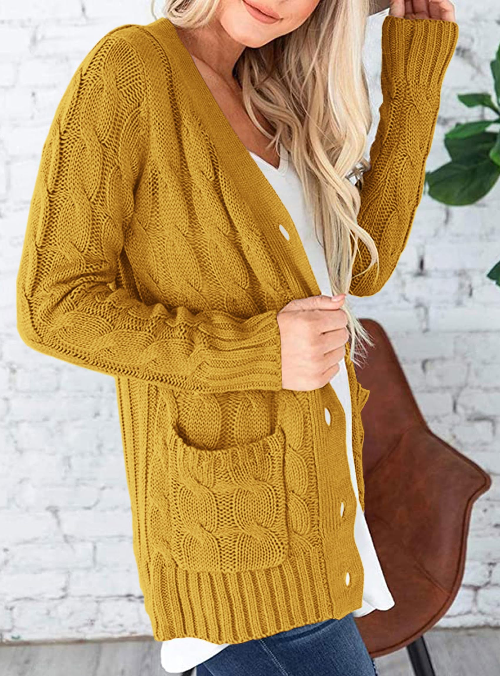 PRETTYGARDEN Women's Open Front Cardigan Sweaters Fall Fashion Button Down Cable Knit Chunky Winter Outerwear Coats