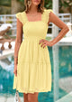 Casual Sleeveless Tulle Ruffle Square Neck Tiered Smocked Wedding Guest Mini Dresses