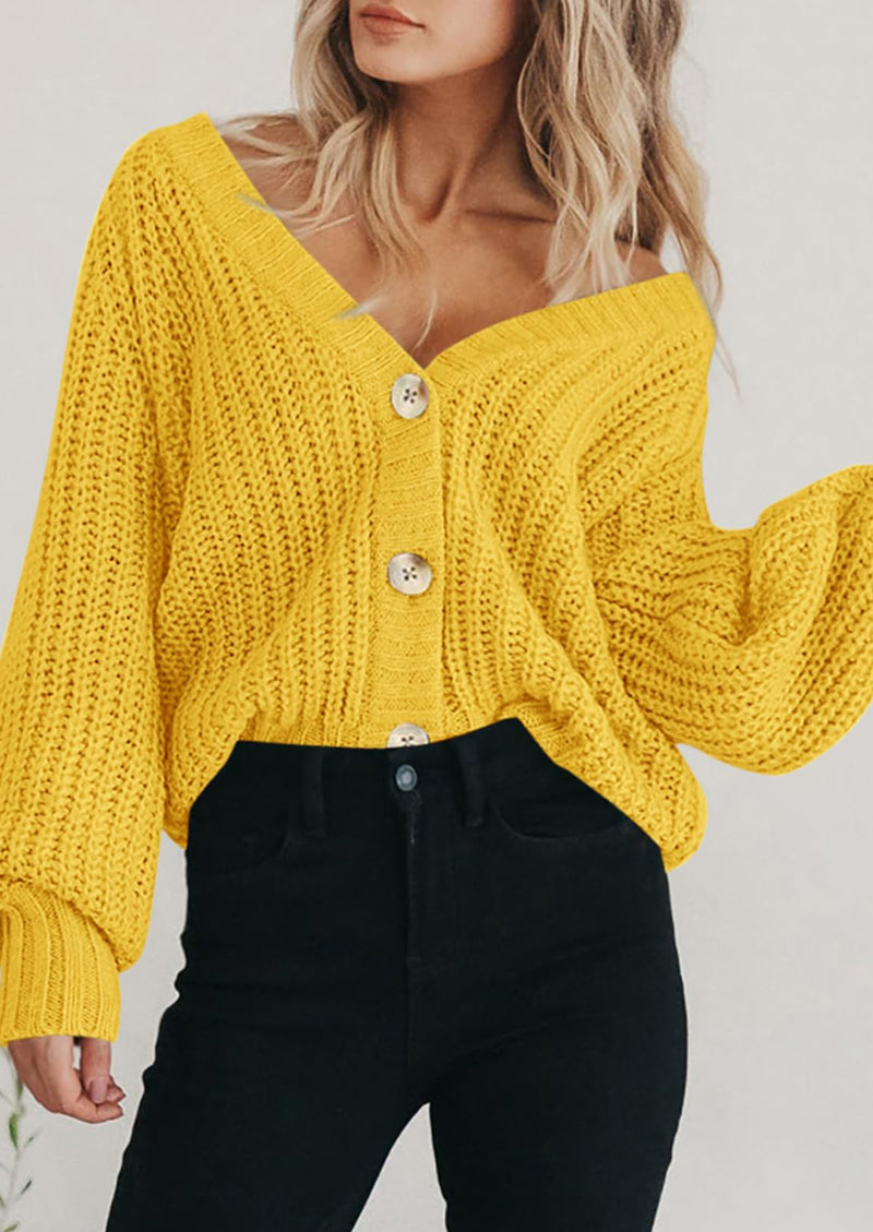 PRETTYGARDEN Women's Chunky Knit Open Front Sweater Long Sleeve Button Loose Short Cardigan Outerwear Coats