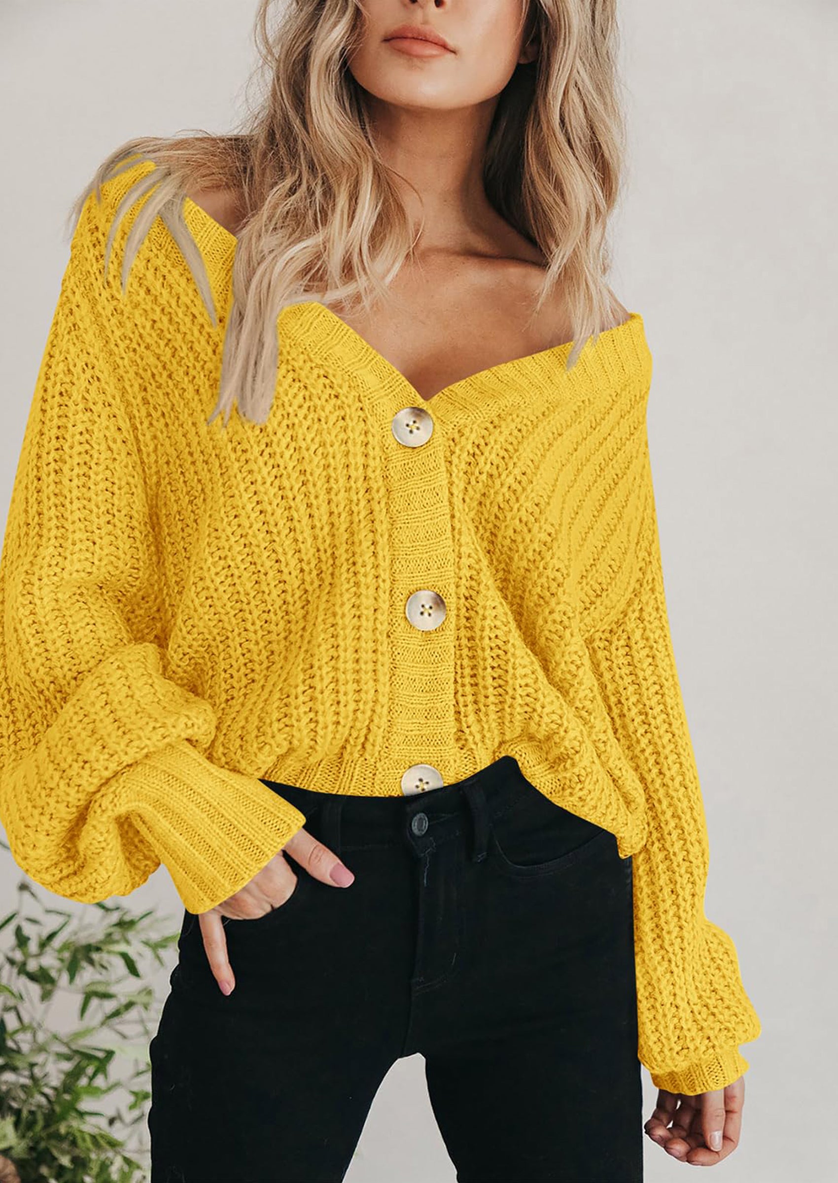 PRETTYGARDEN Women's Chunky Knit Open Front Sweater Long Sleeve Button Loose Short Cardigan Outerwear Coats