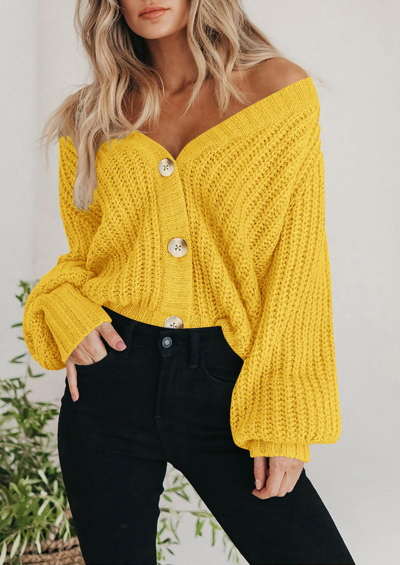 PRETTYGARDEN Women's Chunky Knit Open Front Sweater Long Sleeve Button Loose Short Cardigan Outerwear Coats