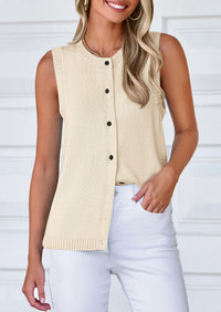 Sleeveless Button Down Business Casual Knit Tank Tops