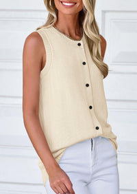 Sleeveless Button Down Business Casual Knit Tank Tops