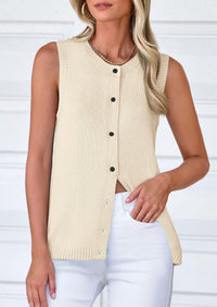 Sleeveless Button Down Business Casual Knit Tank Tops