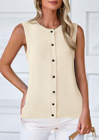 Sleeveless Button Down Business Casual Knit Tank Tops
