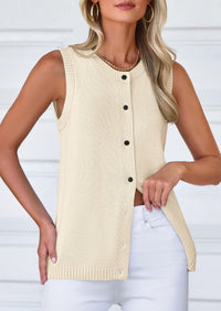 Sleeveless Button Down Business Casual Knit Tank Tops