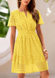 V Neck Short Sleeve A Line Hollow Out Lace Ruffle Casual Beach Party Mini Dresses