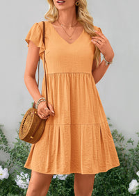 Casual Cap Sleeve V Neck Tiered Ruffle Swing A Line Dresses
