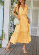 Floral Wrap V Neck Hem A-Line Bohemian Maxi Dresses
