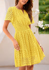 PRETTYGARDEN Women Summer V Neck A Line Hollow Out Casual Beach Party Dresses