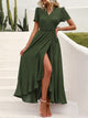 Leisure Bohemian Flower V-Neck Short Sleeved Ruffled Beach Long Skirt