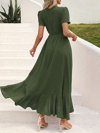Leisure Bohemian Flower V-Neck Short Sleeved Ruffled Beach Long Skirt