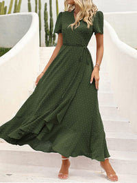 Leisure Bohemian Flower V-Neck Short Sleeved Ruffled Beach Long Skirt