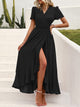 Leisure Bohemian Flower V-Neck Short Sleeved Ruffled Beach Long Skirt