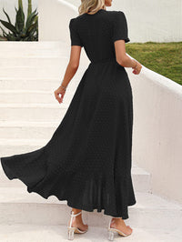 Leisure Bohemian Flower V-Neck Short Sleeved Ruffled Beach Long Skirt