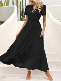 Leisure Bohemian Flower V-Neck Short Sleeved Ruffled Beach Long Skirt