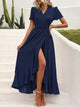 Leisure Bohemian Flower V-Neck Short Sleeved Ruffled Beach Long Skirt