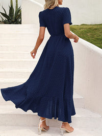 Leisure Bohemian Flower V-Neck Short Sleeved Ruffled Beach Long Skirt