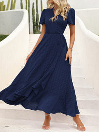 Leisure Bohemian Flower V-Neck Short Sleeved Ruffled Beach Long Skirt