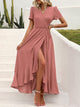 Leisure Bohemian Flower V-Neck Short Sleeved Ruffled Beach Long Skirt