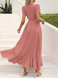 Leisure Bohemian Flower V-Neck Short Sleeved Ruffled Beach Long Skirt