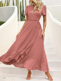 Leisure Bohemian Flower V-Neck Short Sleeved Ruffled Beach Long Skirt