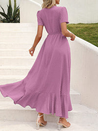 Leisure Bohemian Flower V-Neck Short Sleeved Ruffled Beach Long Skirt