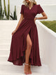 Leisure Bohemian Flower V-Neck Short Sleeved Ruffled Beach Long Skirt