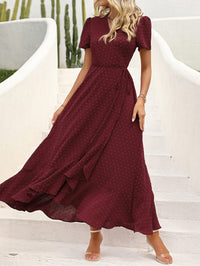 Leisure Bohemian Flower V-Neck Short Sleeved Ruffled Beach Long Skirt