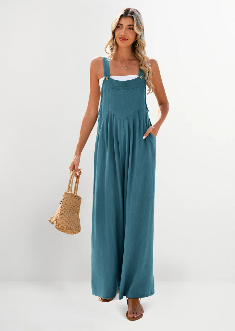 PRETTYGARDEN Women's Bib Overalls Casual Summer Sleeveless Strap Loose Wide Leg Jumpsuits with Pockets