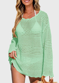 Long Sleeve Knit Crochet Bathing Beach Vacation Cover Up Dresses