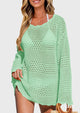 Long Sleeve Knit Crochet Bathing Beach Vacation Cover Up Dresses
