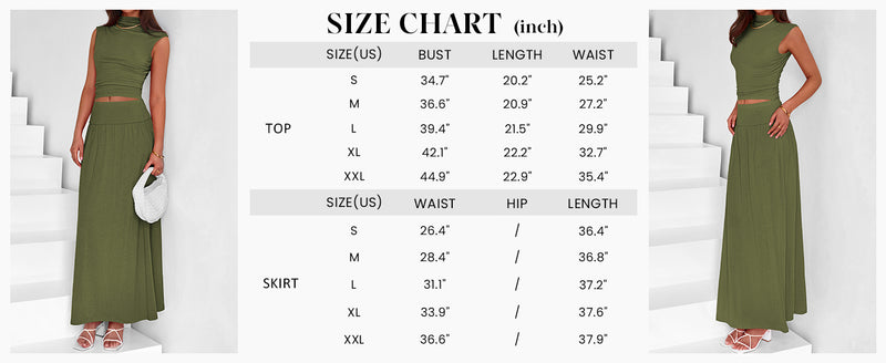 PRETTYGARDEN Skirt Sets Ruched Tank Tops Ruffle Maxi Skirts Wedding Guest Matching 2 Piece Outfits
