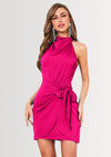 PRETTYGARDEN Women's Short Formal Satin Dress Summer Sleeveless Mock Neck Tie Waist Cocktail Party Dresses