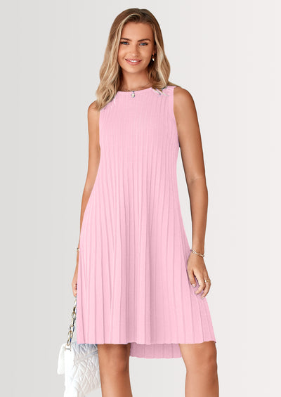PRETTYGARDEN Womens Summer Sleeveless Mini Dress Crewneck Loose Tank A Line Pleated Swing Flowy Party Dresses