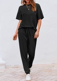 Two Piece Outfit Short Sleeve  Pullover Tops Tracksuits