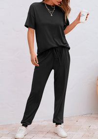 Two Piece Outfit Short Sleeve  Pullover Tops Tracksuits