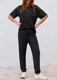 Two Piece Outfit Short Sleeve  Pullover Tops Tracksuits