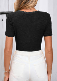 V-Neck Short Sleeved Button Slim Fit Casual Knitted Shirt