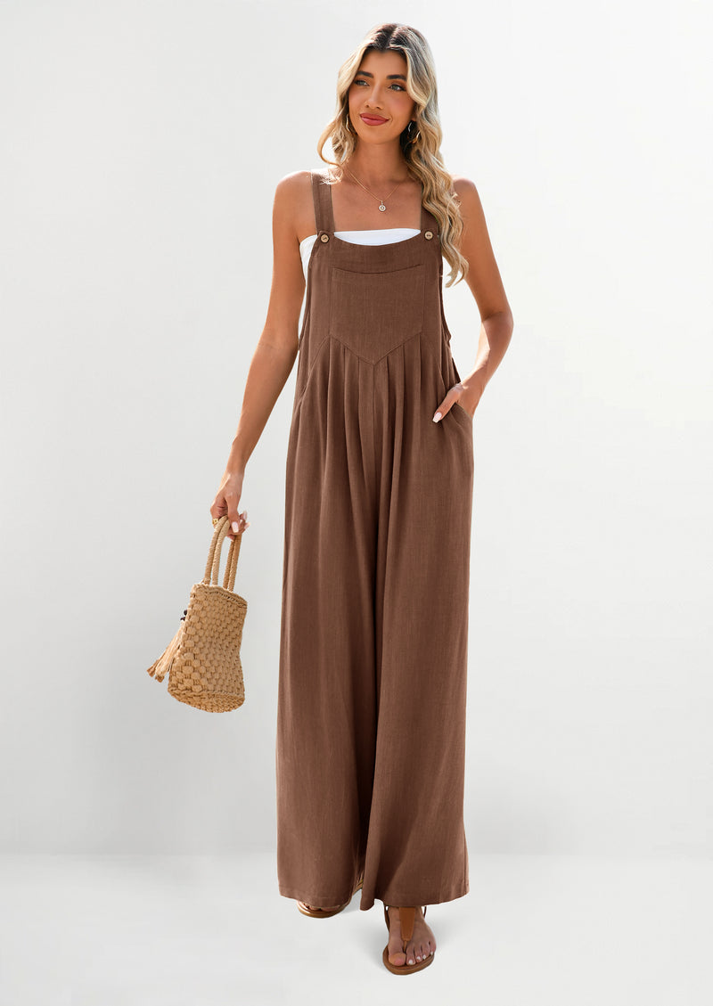 PRETTYGARDEN Women's Bib Overalls Casual Summer Sleeveless Strap Loose Wide Leg Jumpsuits with Pockets