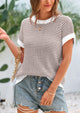 Short Sleeve Round Neck Striped Pullover Cap Sleeve Knit T-shirt