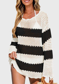 Long Sleeve Knit Crochet Bathing Beach Vacation Cover Up Dresses