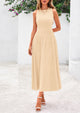 Sleeveless Crew Neck Knit A Line Pleated Swing Wedding Guest Casual Midi Dresses